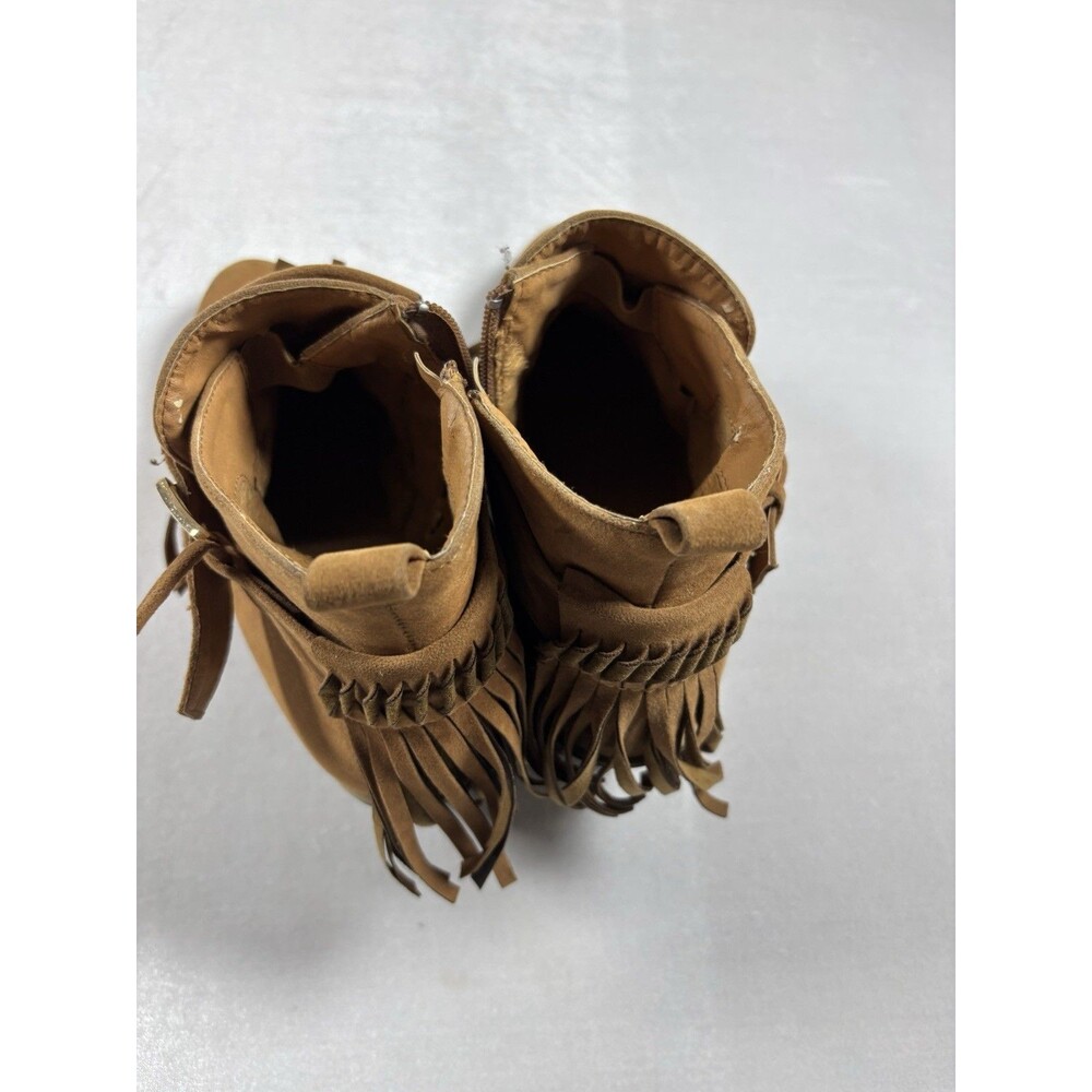 Women’s Fringe Ankle Boots Size 9 Brown Faux Suede Western Boho Zip Booties - Picture 3 of 10